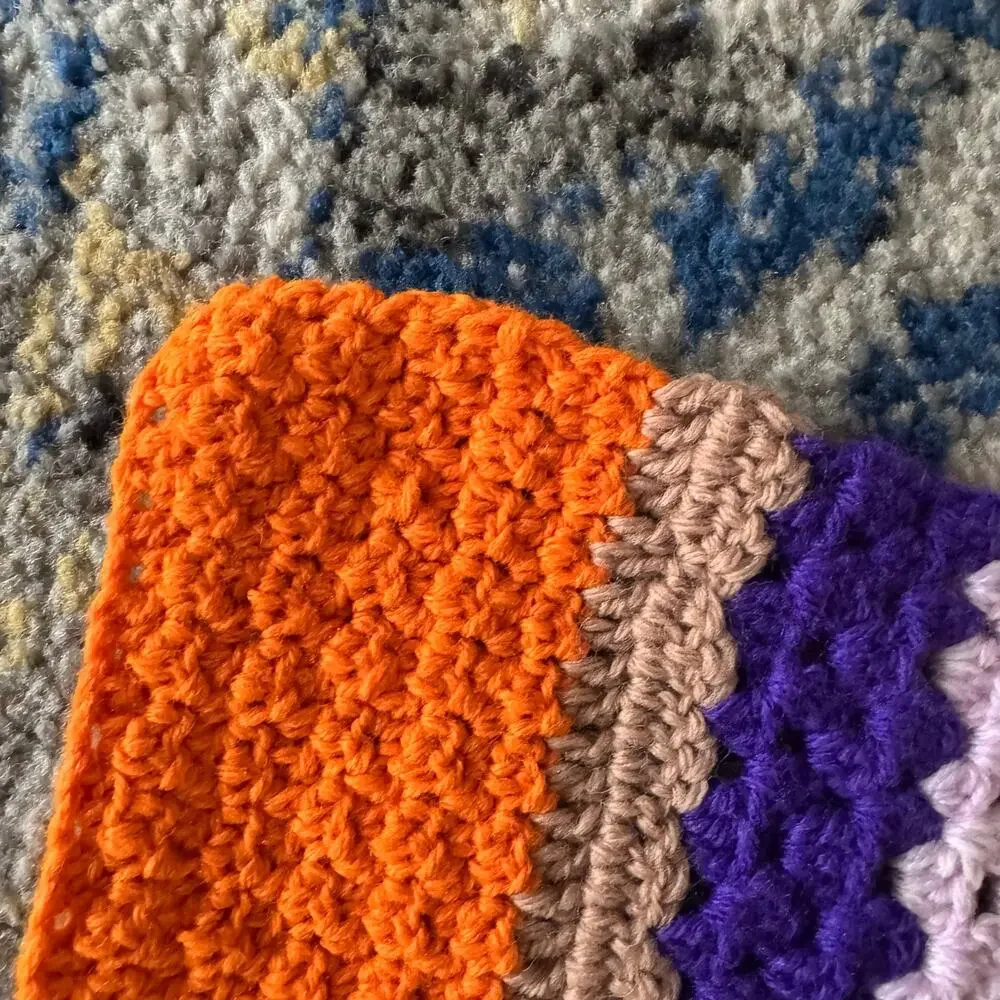 Vintage Striped Boho Crochet Table Runner 15x56 Inches Orange Gold Purple Green